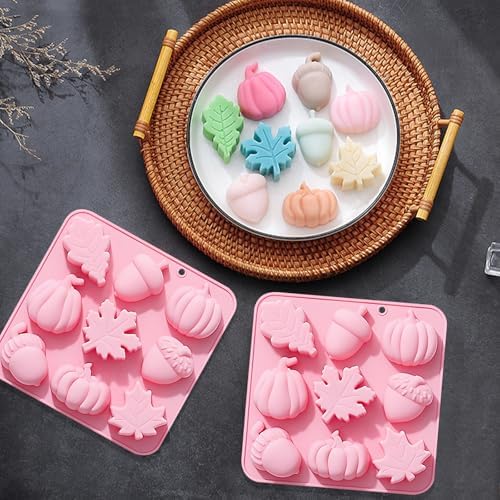 Fall Silicone Baking Mold, 9-Cavity Pumpkin Acorn Maple Leaf, Pink