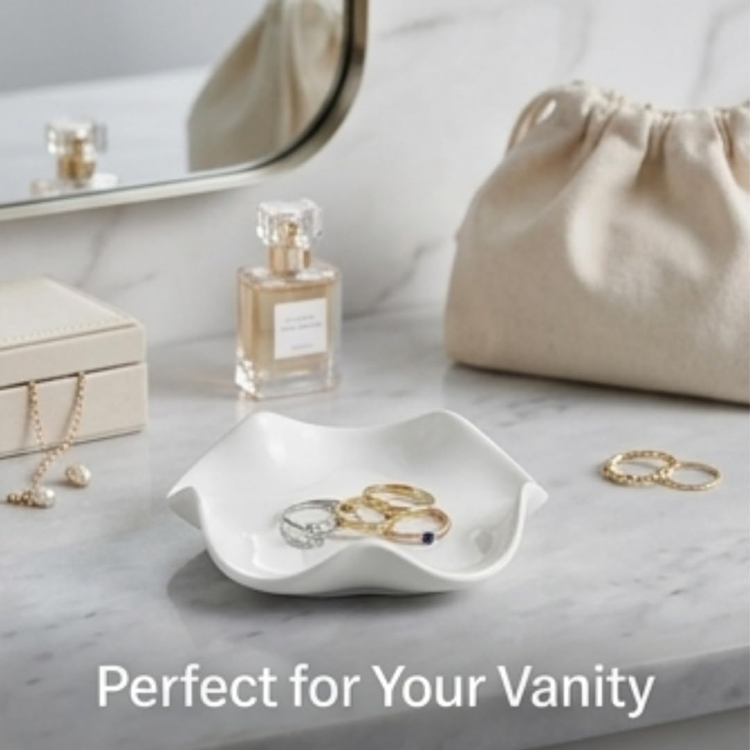 Elegant 5.3" Trinket Tray & Ring Holder Dish / White Ceramic