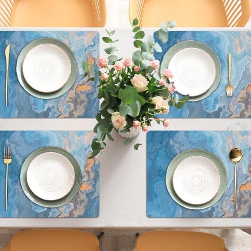 Blue Marble Placemats Set of 6 Plastic Table Mat 17×13×0.04in