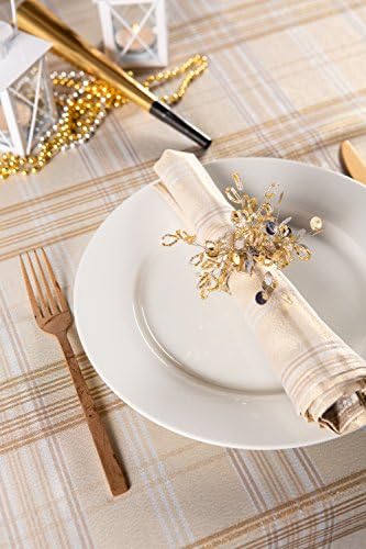 DII Holiday Dining Table & Kitchen Décor Metallic Fabric, Christmas Tablecloth, 52x52 , Gold & Cream Plaid