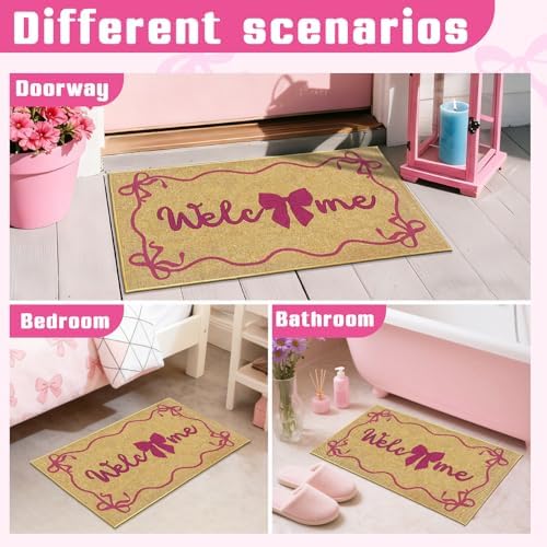 Bow Welcome Doormat Pink Coquette Welcome Entrance Door Mat Entryway Rug