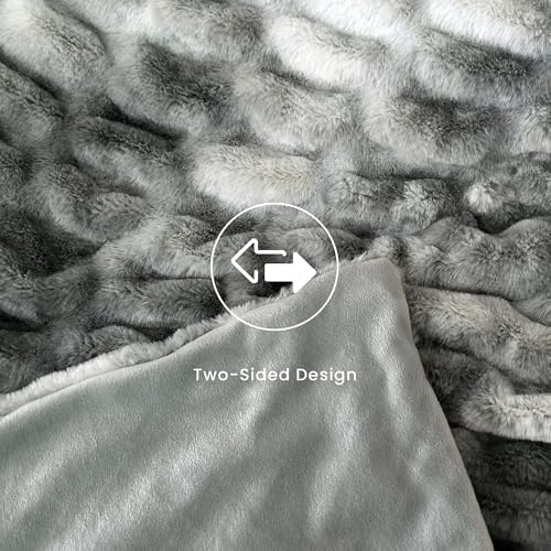 Ultra Soft Cozy Faux Fur Throw Blanket, Fuzzy Plush Thick Bubble Blanket, Luxury Fluffy Blanket for Couch, Sofa