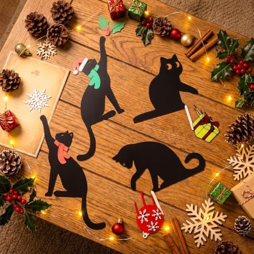 Morningro 4 Pcs Christmas Themed Door Frame Topper Black Cat Metal Wall Art