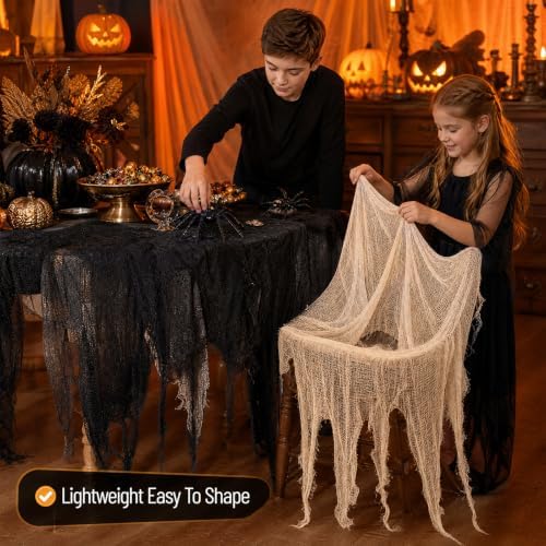 6Pcs Halloween Creepy Cloth 30×72inch, Scary Halloween Decorations Indoor Outdoor, 4Pcs Black Cloth 2Pcs White for Yard, Doorway, Haunted House Party