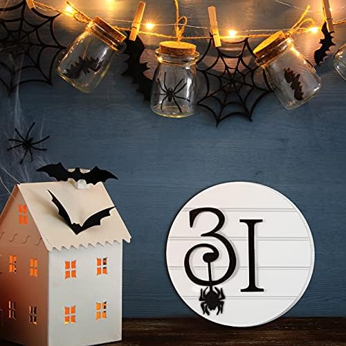 Blulu Halloween Table Decor, Rustic October 31st Round Wooden Block Sign