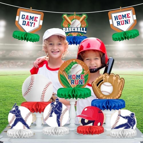 Baseball Party Supplies:Baseball-Themed Honeycomb Centerpiece for Baseball Birthday & Gameday Celebrations - Essential Decorations & Favors