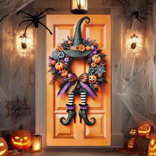 IVN Halloween Witch Legs Wreath Door Cover Decorations 35x71 Inch