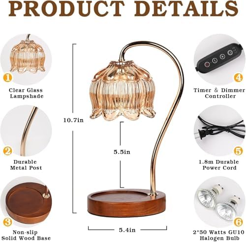 Funistree Flower Candle Warmer Lamp with Timer, Dimmable Candle Lamp Warmer, Christmas Birthday Gifts for Women Mom