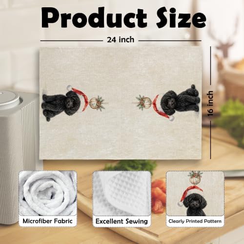 Black Poodle Christmas Tree Kitchen Dish Towels 16x24, Set of 2