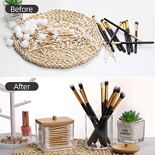 Tbestmax Qtips Holder Bathroom Container, 10/7 OZ Cotton Ball/Swabs Dispenser, Apothecary Jar Organizer for Storage
