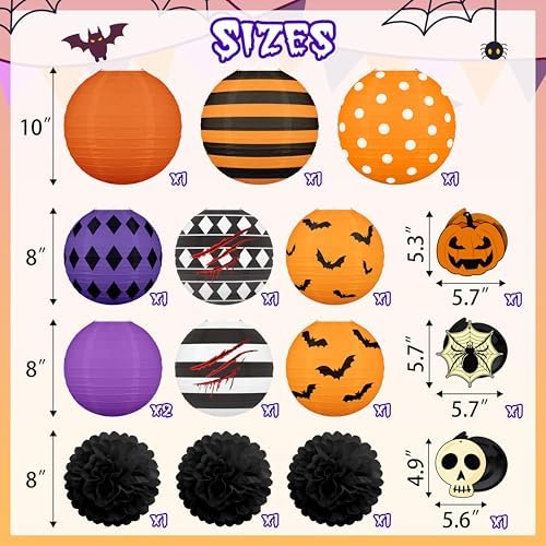16Pcs Halloween Party Decorations Paper Lanterns Set