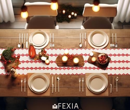 FEXIA Christmas Red Table Runner 13x72 Inches Long Christmas Runner for Table Boho Table Decor Rustic Farmhouse Xmas Decoration for Home Party Decor (Red Square)