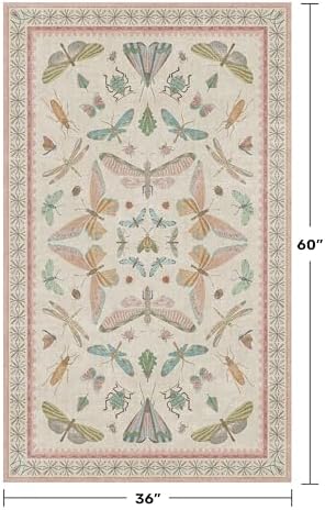 3x5 Flower Area Rug for Girls Bedroom - Washable Light Pink Large Entryway Rug for Laundry Room, Kitchen, Bedroom