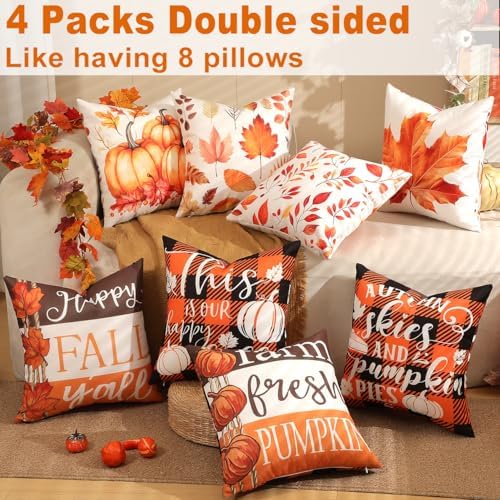 TOYPOPOR Fall Pillow Covers 20x20 4Pcs Double‑Sided Print Autumn Home Decor