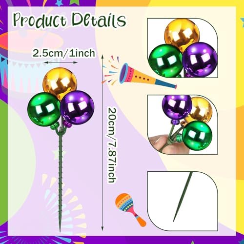 Syhood 12 Sets 7.9 Inch Mardi Gras Ball Picks and Sprays, Purple Green Gold