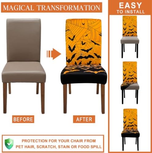 Halloween Bats Chair Covers Set of 4 for Dining Home Party Decor