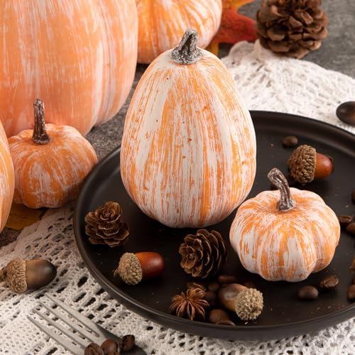 Ywlake 16 Pcs Artificial Pumpkins Fall Decorations, Fake Terracotta Pumpkin for Autumn Harvest Halloween Thanksgiving Faux Pumpkins Home Table Decor (Terracotta)