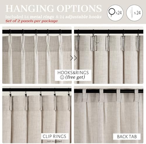 Greyish Brown 70 Inch Extra Wide Light Filtering Living Room Curtains 108 Inches Long, Memory Trained Pleated Thick