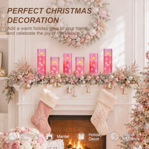 Raycare Flameless Battery Operated Pillar Candles with Remote Timer, Pink