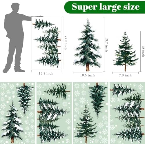 124 PCS Large Christmas Clings for Windows Trees Snowflake Window Clings Christmas Decorations