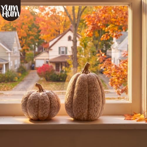 2Pcs Resin Pumpkin Figurines, Lattice Fall Thanksgiving Decor