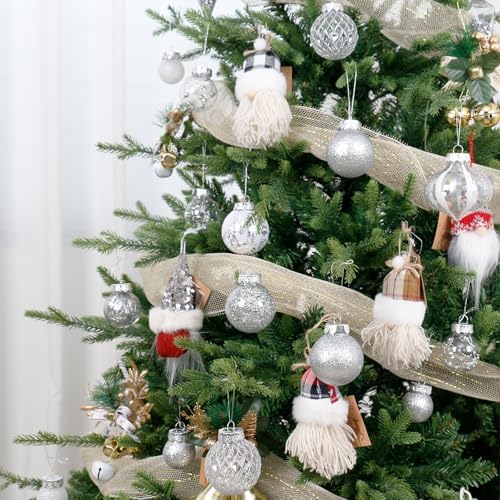 34PCS Silver/White Christmas Ball Ornaments Set for Tree Decor