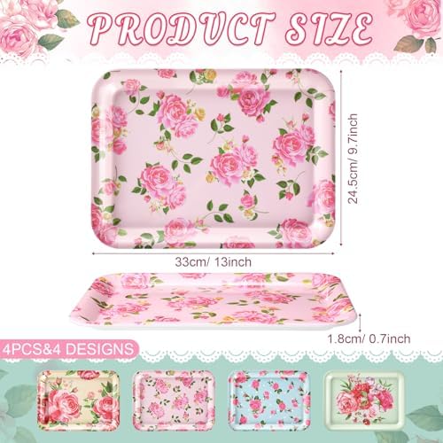 4 Pieces Flowers Serving Trays Melamine Platters