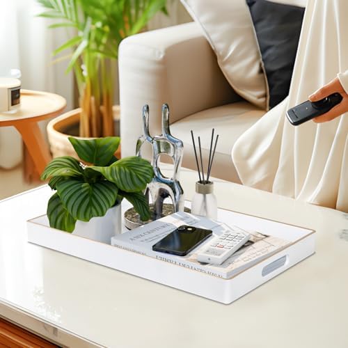 MAONAME White Decorative Tray for Coffee Table, Serving Tray with Handles