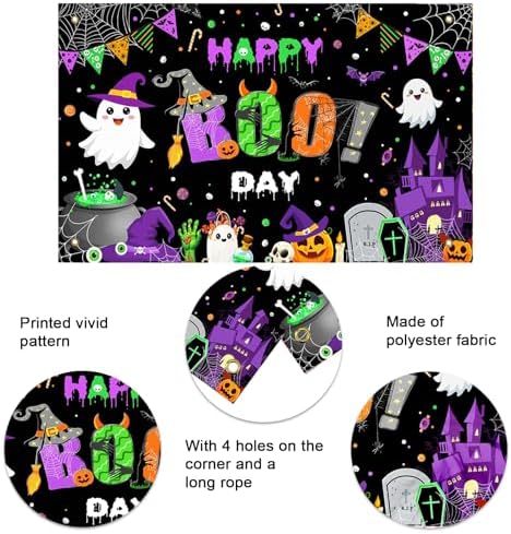 Happy Boo Day Banner Backdrop Halloween Birthday Decorations 6x3.6ft
