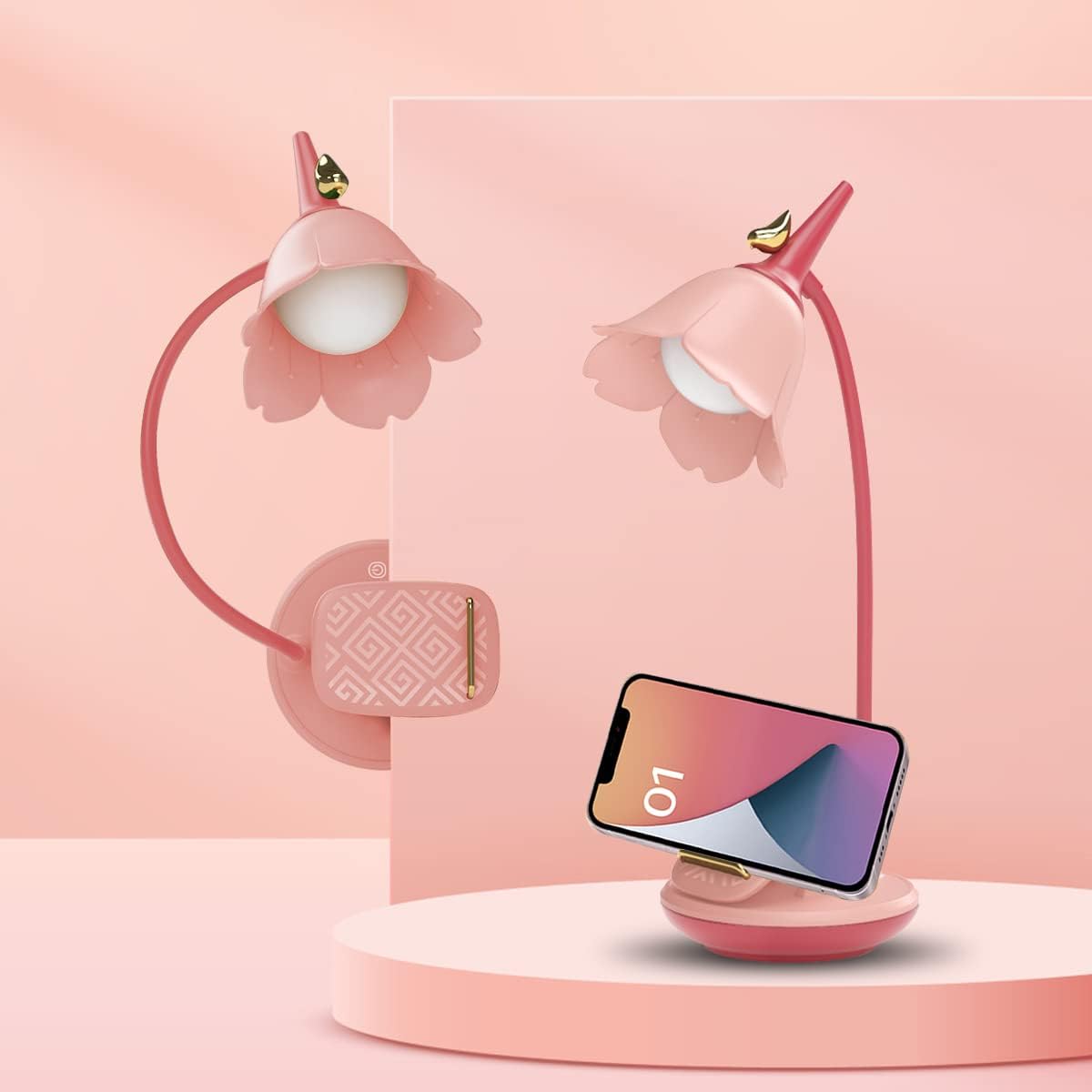 Pink Desk Lamp with Clamp, Rechargeable LED Small Lamp, Adjustable Gooseneck, Dimmable Cute for Kids Girls Bedroom Dorm