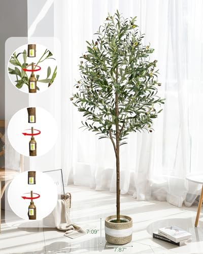 6FT Artificial Olive Tree with Basket&3PCS 18Inch Olive Branches