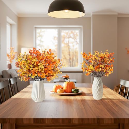 8Pcs Artificial Fall Flowers Real Touch Flowers Decorations,Orange Yellow