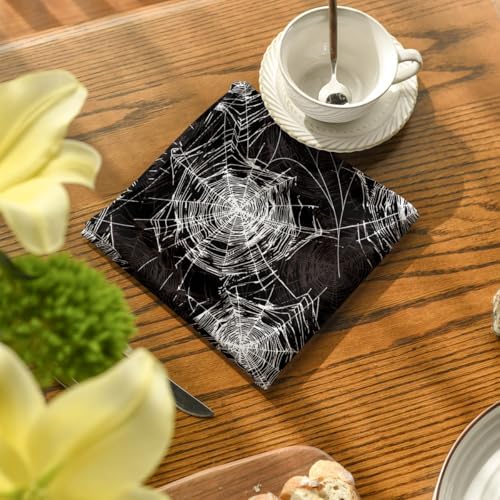 Horaldaily Halloween Cloth Napkins, Black Cobweb Napkins Set of 6