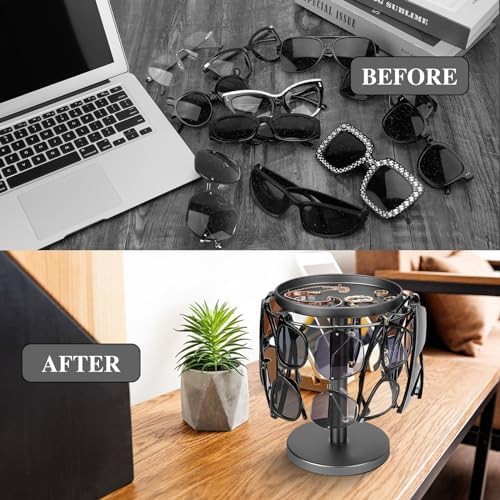 kondyfayo 360 Rotating Sunglass Organizer Glasses Holder (Titanium Black)