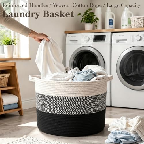 90L Extra Large Blanket Basket,Woven Laundry Basket-Mixed Black