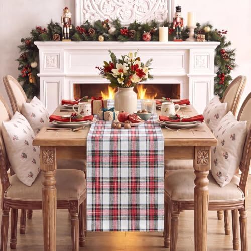 Softalker Christmas Checkered Table Runner, Red and White, 13 x 36 Inch