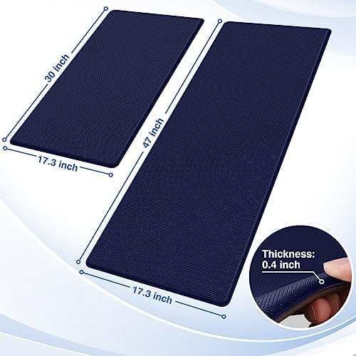 StepRite Kitchen Mats for Floor, 2-Piece Anti-Fatigue Kitchen Rugs, Blue