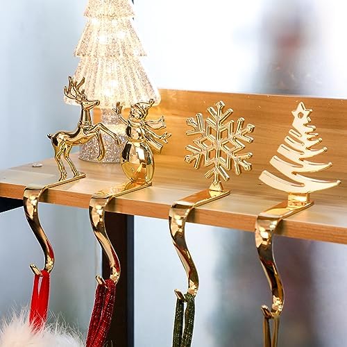 Fonder Mols Christmas Stocking Holders for Mantle, Xmas Fireplace Hanger Hooks Metal Grips Clips (Gold)