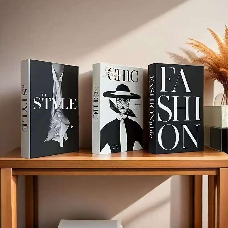 White Faux Books / Black / Set of 3