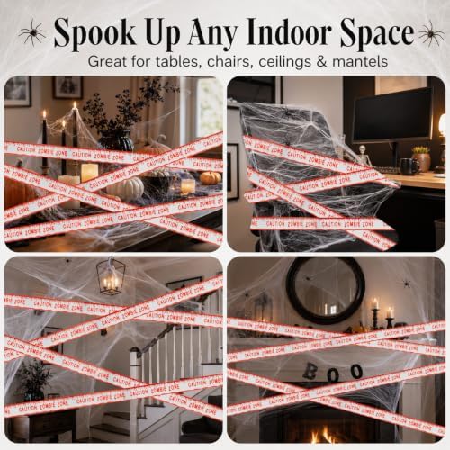 MAQIHAN 1100 Sqft Halloween Spider Webs - Outdoor Cobwebs 2PCS Caution Tape