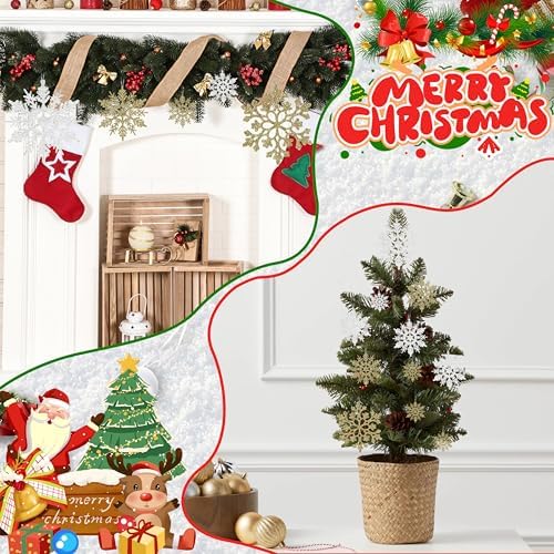 36pcs Snowflakes-Christmas Tree Decorations, Snowflake Ornaments for Tree, Plastic Glitter White Gold Snow Flakes Ornaments, Christmas Indoor Winter Wonderland Frozen Birthday Party Holiday Home Decor