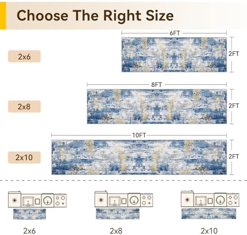 RELEANY Washable Runner 2'x6' Abstract Area Rug for Hallway Blue Gold
