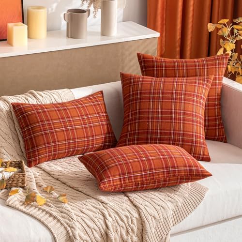 MIULEE Fall Plaid Pillow Covers Scottish Tartan 12x20 Burnt Orange