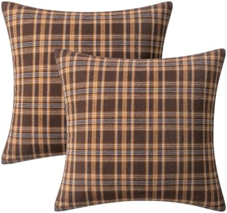MIULEE Fall Plaid Pillow Covers Scottish Tartan 18x18 Dark Brown