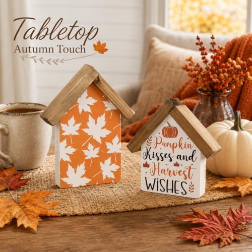 Fall Signs Autumn Pumpkin Tiered Tray Table Shelf Home Decor 2 Pcs