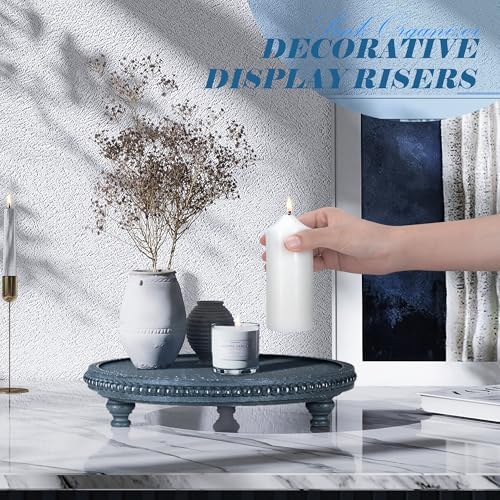 Beaded Wood Riser for Plant Holder & Kitchen Sponge Holder / Blue