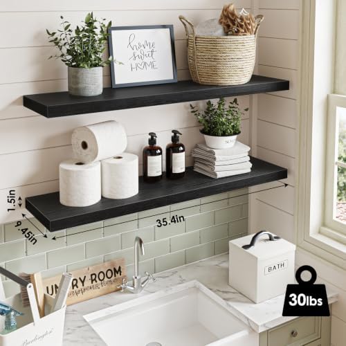 Fixwal Floating Wall Shelves for Decor (Black, Set of 2, 35.4Inch)