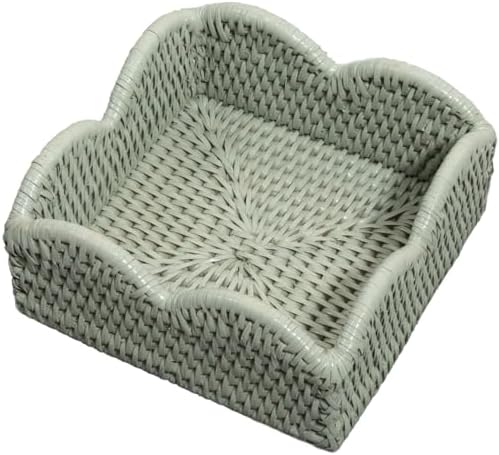 Rattan Scalloped Napkin Holder / Cocktail / Green / 6 Inch