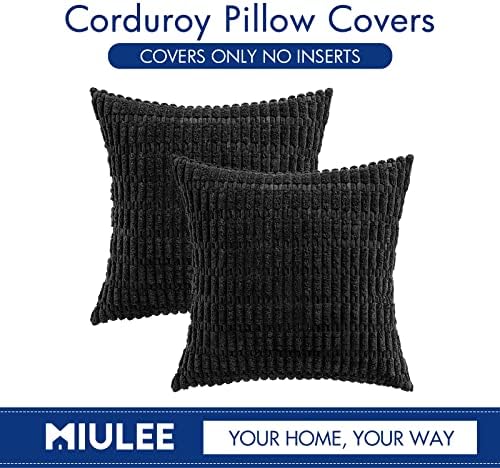 MIULEE Corduroy Decorative Throw Pillow Covers 20x20 Black Pack of 2