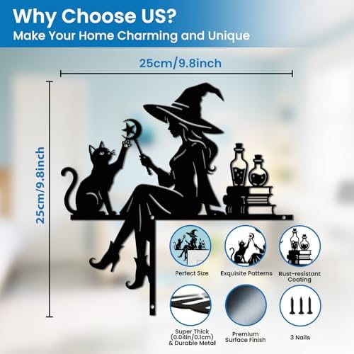 CUTHOLLOW Witch and Black Cat Door Topper Sign Metal Wall Art Decor